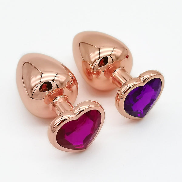 Heart-Shaped Rose Gold Metal Butt Plug | Crystal Diamond | 19 Colors